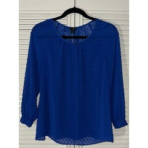 J.Crew Top Women's Blue Sheer‎ Textured Swiss Dot Peasant Keyhole Blouse Size XS